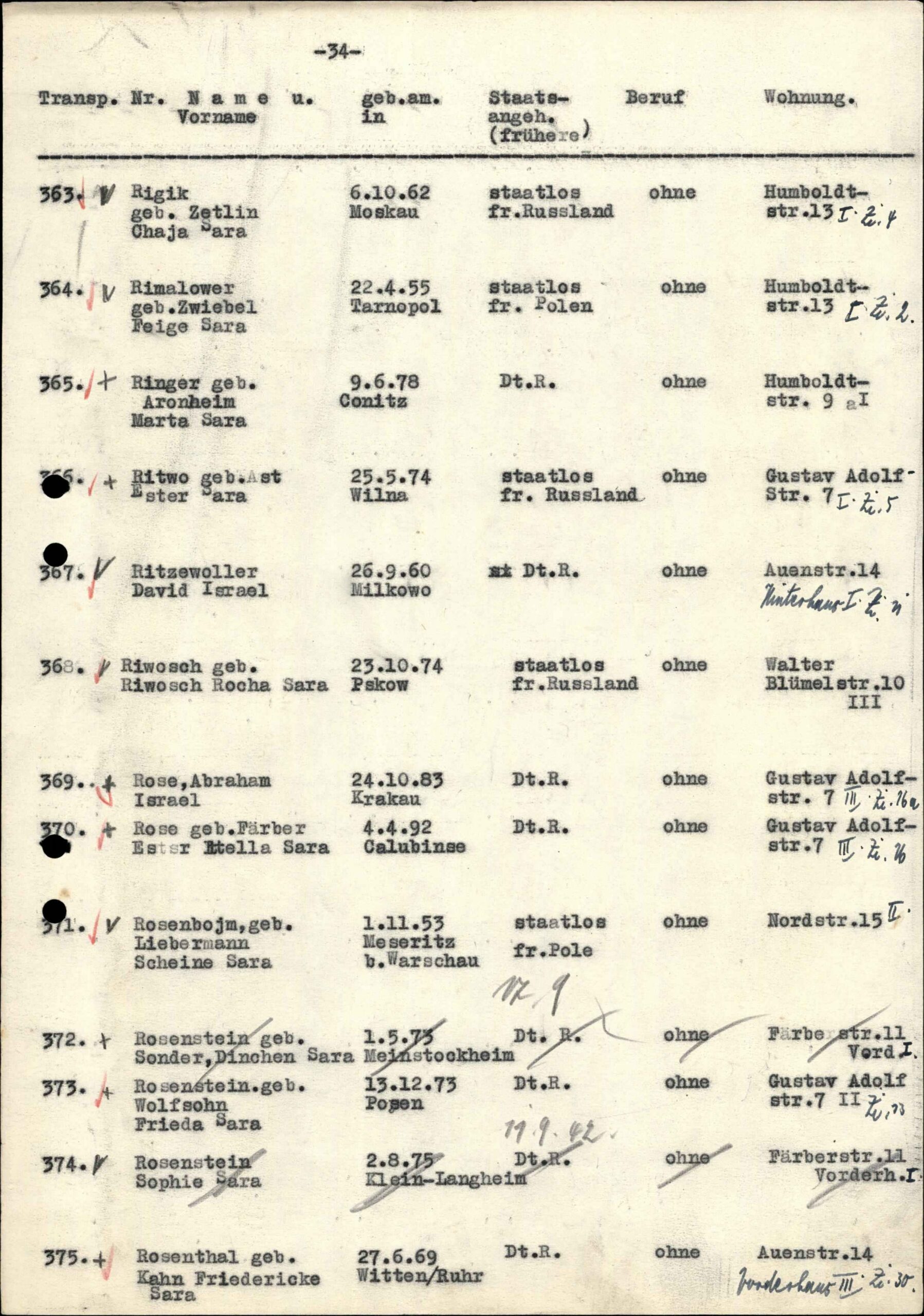 Historical records regarding the deportation of Leipzig Jews to Theresienstadt.
